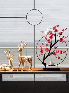 新中式铁艺腊梅花摆件家居装饰品创意玄关酒店办公室软装禅意摆设