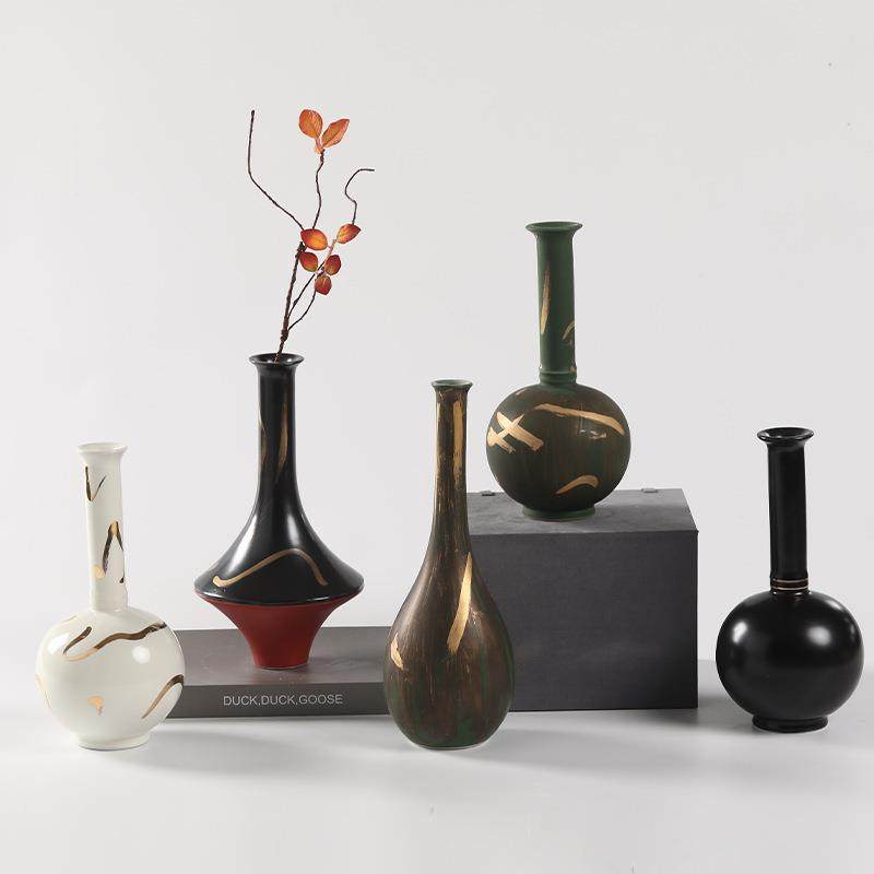 新中厅式禅意陶瓷描金胆瓶花瓶摆客房玄件关书家居插花装PXE饰品,淘宝优惠券,粉丝福利购,淘宝优惠卷