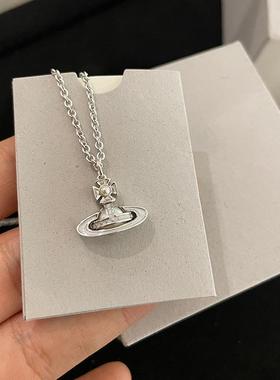 珐琅土星链条项链蓝色珐琅平面鎏金星球锁骨链叠戴