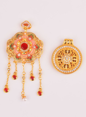 沙金配件烧蓝牡丹花流苏吊坠