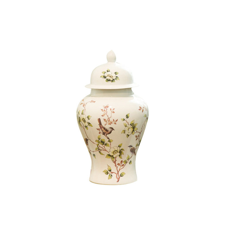 将军罐陶瓷摆件现代简约插花花瓶白色花鸟室内装饰工艺品陶瓷摆件,淘宝优惠券,粉丝福利购,淘宝优惠卷