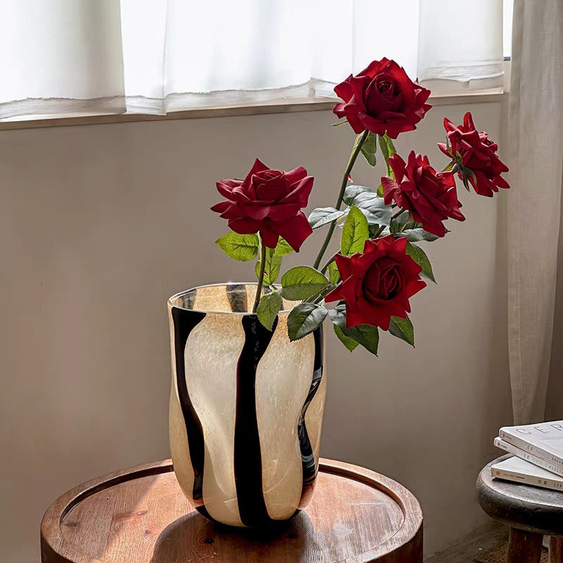 法式复古条纹玻璃花瓶高级感轻奢中古风客厅插花装饰品摆件醒花桶,淘宝优惠券,粉丝福利购,淘宝优惠卷