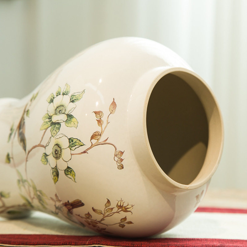 将军罐陶瓷摆件现代简约插花花瓶白色花鸟室内装饰工艺品陶瓷摆件,淘宝优惠券,粉丝福利购,淘宝优惠卷