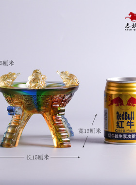 琉璃八方聚宝盆金蟾摆件风水装饰开业礼品乔迁玄关V钥匙储物鼎礼