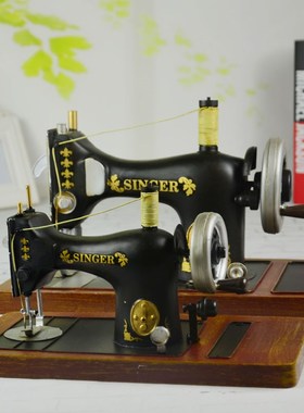 纯手工复古怀旧台式缝纫机模型铁艺客厅桌面摆件创V意家居软装道