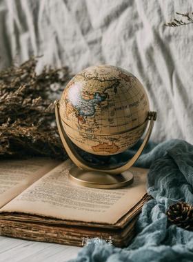 欧式复古做旧f万向英文地球仪居家书房摆件橱窗陈列布景摄影道具