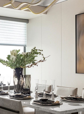 轻奢样板间e餐桌西餐具刀叉勺花瓶花器花插餐边柜装饰花艺绿植摆