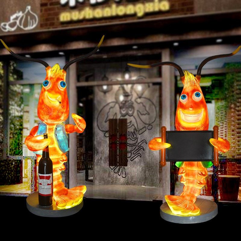 烧烤海鲜门店迎宾餐馆发光小龙虾卡通仿真动物模型玻X璃钢雕塑摆,淘宝优惠券,粉丝福利购,淘宝优惠卷