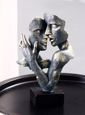 沉默是金抽象艺术人脸树脂摆件创意复古人物家居客厅X电视柜装饰