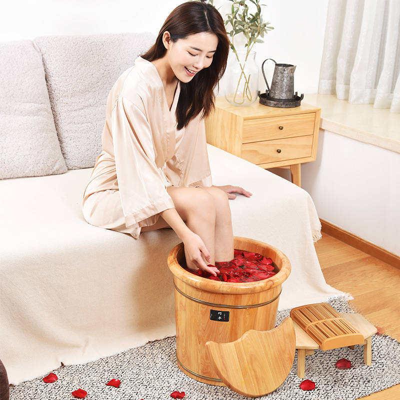 泡脚洗脚木桶家用木质脚盆40cm过小腿养生足浴木盆实木保温泡脚桶 - 图1