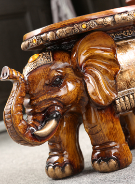 极速中式大象落地摆件大号门口换鞋凳树脂仿实木招财象客厅卧室装