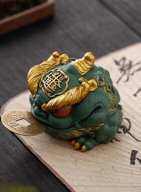 新中式招财金蟾精品高档摆件创意彩金富的流油家居客厅桌面装饰品