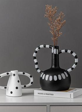现代北欧黑白斑点花瓶花器意式极简软装样板间数量家居装饰品摆件