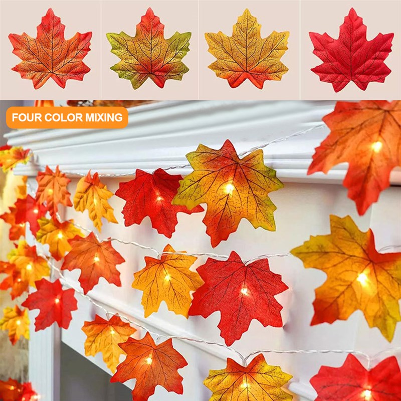 网红1.5/Artificial Maple Leaf Leaves LED Light String Lanter - 图2