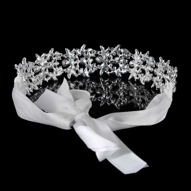 速发Handmade Crystal Flowers Ribbon Bridal Headband Tiara Cr-图2