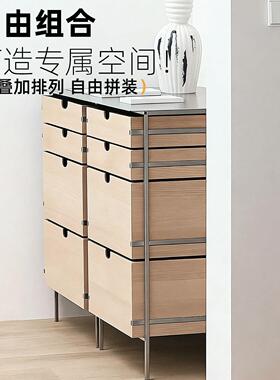 中古风斗柜客厅不锈钢靠墙方岛组合收纳柜入户玄关置物抽屉餐边柜
