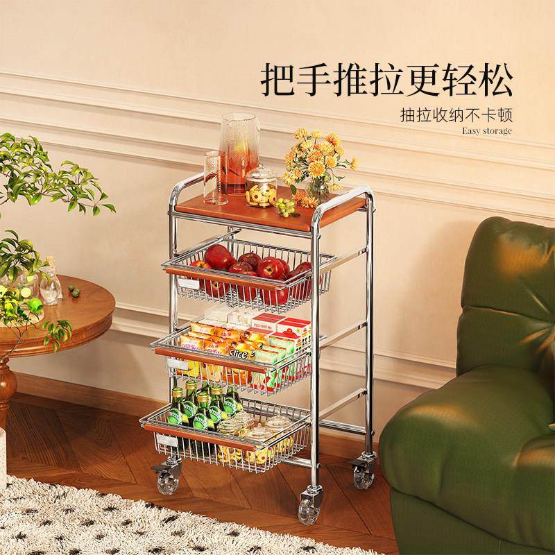 304不锈钢餐边小推车茶几可移动抽拉式中古零食置物架多层收纳架,淘宝优惠券,粉丝福利购,淘宝优惠卷