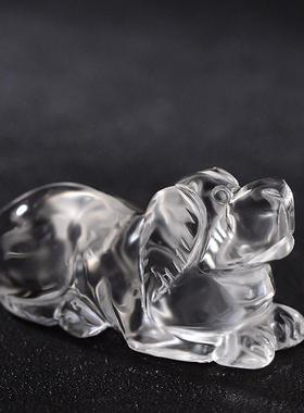 天然白水晶十二生肖小摆件本命年属狗吉祥物家居饰品客厅桌面摆设