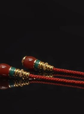 天然南红牛血红色弟子珠金刚杵配饰18 k金百香籽星月108手串配饰