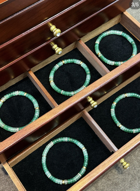 天然非洲翡翠直切药片手串冰种飘花阳绿玉石链收藏级礼物男女文玩