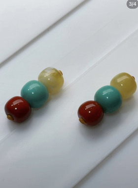 绿松石汉堡珠高瓷蓝汉堡散珠隔珠18k金配饰可镶嵌文玩佛珠顶珠