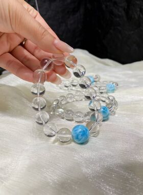 8 A全净天然白水晶搭配海纹石手链赵露思同款手串男女送礼礼物