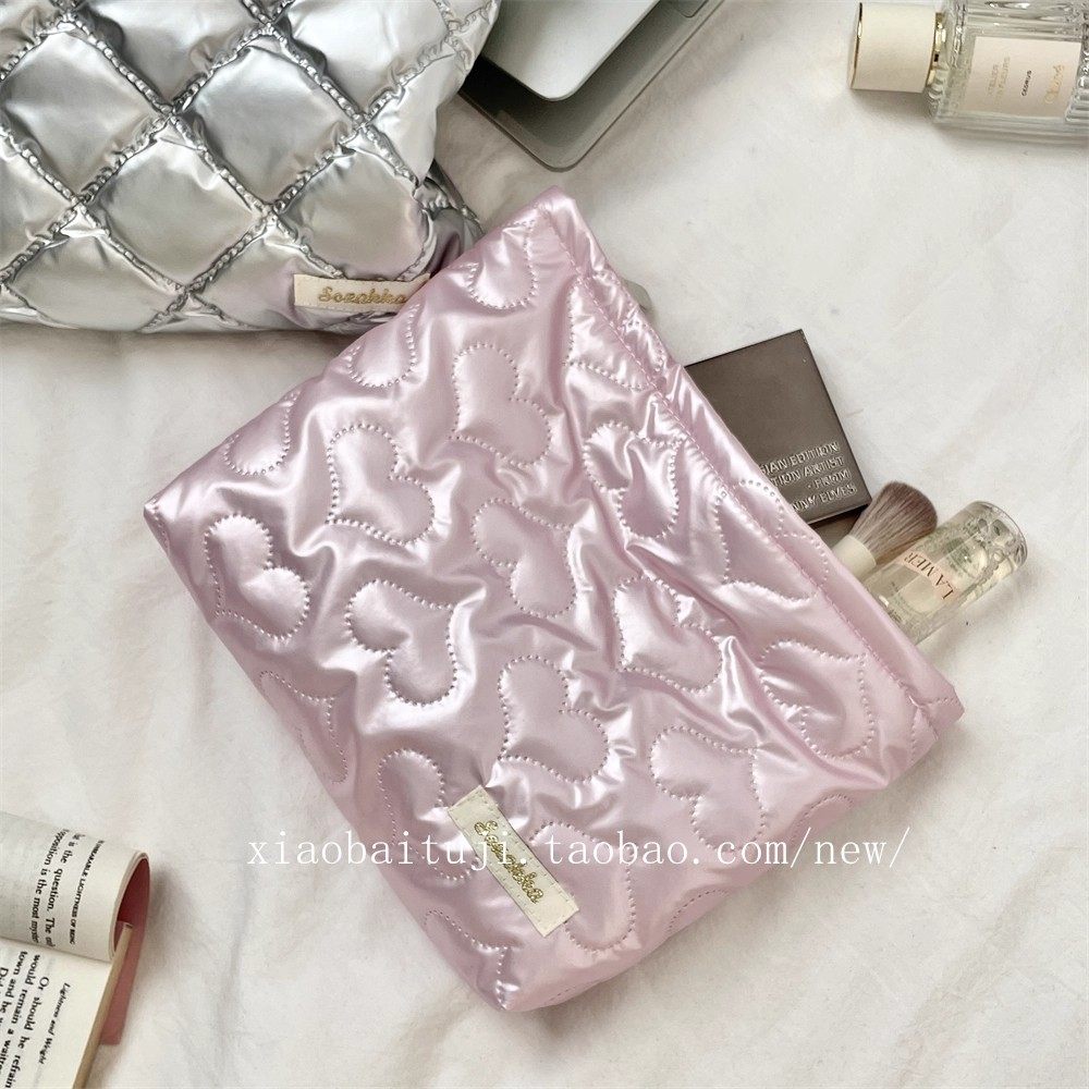 韩系pu爱心手拿包化妆包护肤品零钱包内胆多功能收纳袋2025新款,淘宝优惠券,粉丝福利购,淘宝优惠卷