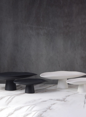 现代新中式北欧创意黑白陶瓷托盘果盘摆件家居样板房软装饰品用品