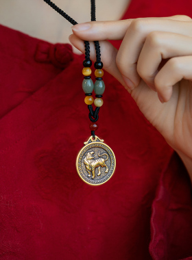 黄铜十二生肖复古项链长款吊坠民族风本命年毛衣链男女百搭潮春夏