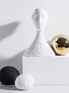 意式抽象人物雕塑摆件艺术白色装饰品样板间客厅玄关书柜摆设