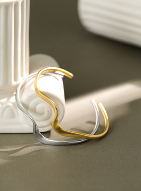 新品S925通体纯银莫比乌斯手环扭曲波浪开口极简个性手镯女友礼物