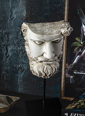 北欧创意人面树脂艺术品客厅酒柜柜台装饰桌面摆件欧式希腊半面具