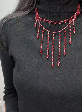 红毯女主多层奢华水滴流苏choker项链女新款小众时尚气质锁骨链潮