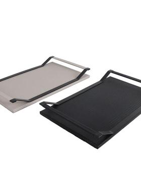 欧式家居样板间会所酒店轻奢托盘现代极简黑色皮质金属收纳盘摆件