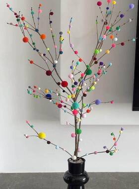 diy枯木逢春绒球树摆件家用玄关桌面装饰女生氛围感手工插花礼物