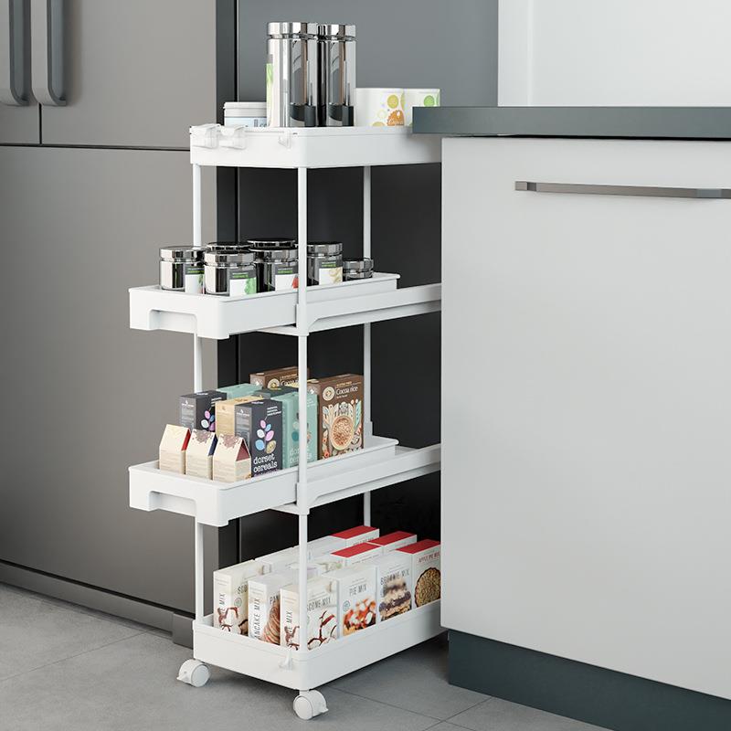 厨房抽拉式置物架卧室多层储物架冰箱夹缝收纳可移动小推车置物架 - 图2