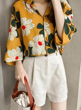 2019 Hot Summer Womens Casual Blouse Shirt Leaves Chiffon P