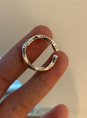 925纯银开口莫比乌斯环英文涂鸦戒指女小众设计轻奢时尚个性