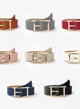 Women Gold Square Pu H Belt Fashion Metal Pin Buckle Rectang