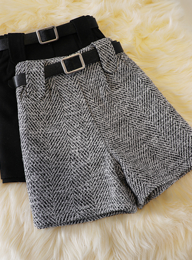 Woolen shorts, autumn and winter high waist, new fashion wid