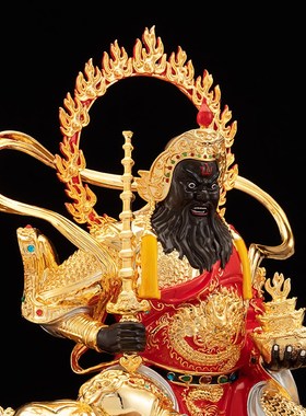 台湾纯铜鎏金赵公明武财神佛像家用供奉店铺开业摆件骑虎五路神像