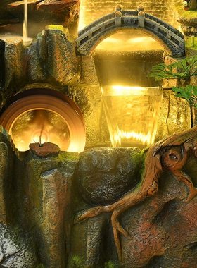 新假山流水喷泉客厅室内加湿器阳台景观装饰电视柜旁落地摆件招财