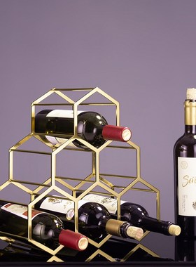 创意菱形红酒架摆件欧式酒柜装饰品轻奢简约现代家居客厅乔迁礼品