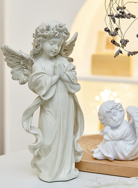 欧式复古白色天使摆件创意树脂人物雕塑玄关客厅样板房装饰品摆设