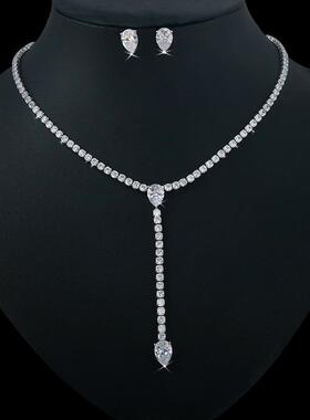 锆石项链水滴链套装锁骨设计简约女耳环流苏感气质轻奢吊坠小众长