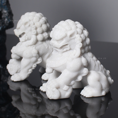 新中式小石狮茶桌茶几客厅样板房酒店书柜创意禅意装饰品白色摆件