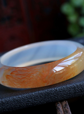 牧石人龙纹玛瑙手镯天然红玉髓龙纹百搭女镯子女直播间现场