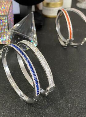 钻手镯手环彩色宝石镀扣闪18k彩虹微镶冰糖锆石八心箭油画搭璀璨