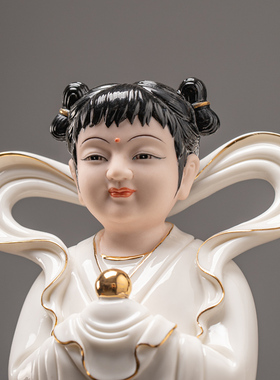 德化陶瓷善财童子龙女摆件金童玉女佛像供奉家用对童菩萨佛前侍奉