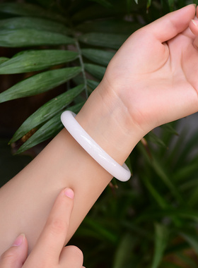 天然新疆羊脂玉金丝玉手镯女和田昆仑白玉细圆条贵妃叮当玉石镯子